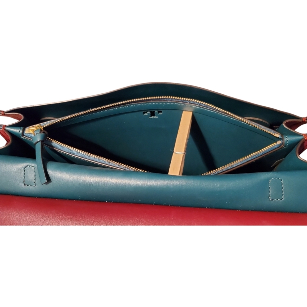 TORY BURCH New York Burgandy Leather Block-T Shoulder Crossbody Handbag - Picture 12 of 16